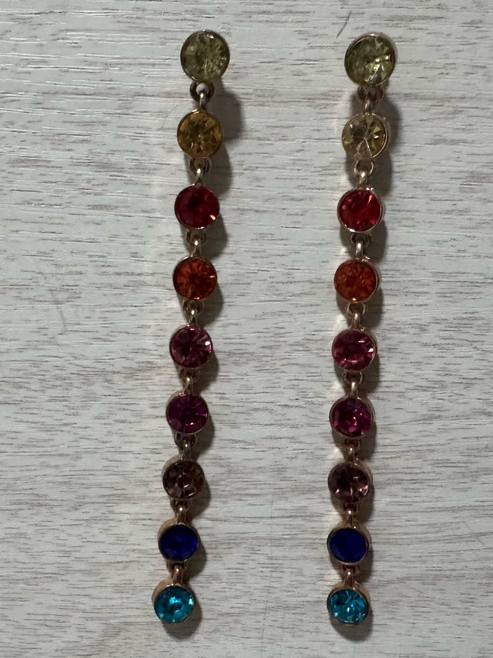 Rainbow Crystal Linear Dangle Earrings – Multicolor Rhinestone Earrings